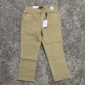 Judy Blue Tan Ankle Cropped Jeans with Sleek Fit
